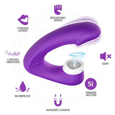 2 femminili in 1 lingua del sesso che lecca vibratore, giocattoli adulti del sesso di Clit della novità